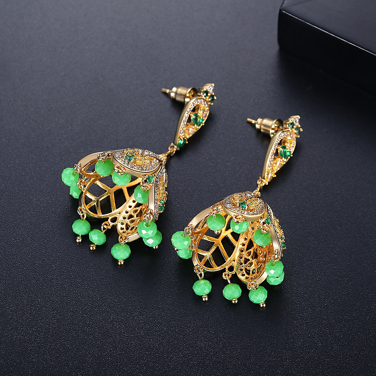 Green Wind Chime Tassel Earrings