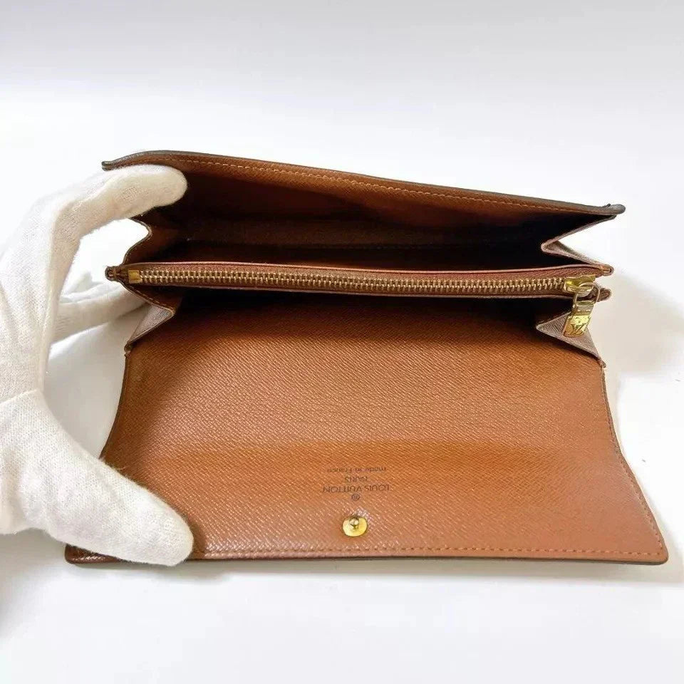 Authentic Louis Vuitton Monogram Sarah Long Wallet – Brown Coated Canvas Designer Luxury Wallet for Women