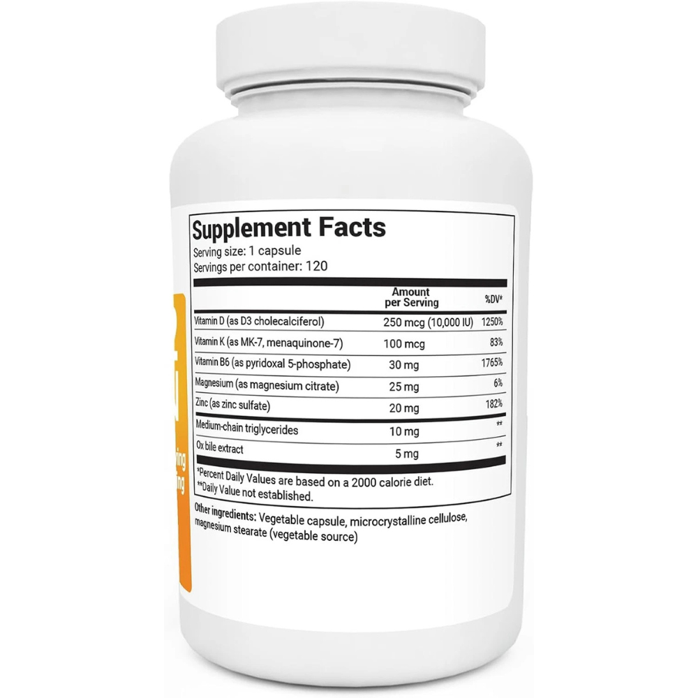 Dr. Berg Vitamin D3 K2 Supplement w/MCT Oil, 10,000 IU Vitamin D3, 120 Capsules