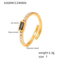 Square Glass Stone Ring In Titanium Steel With Real Gold Plating Fashionable