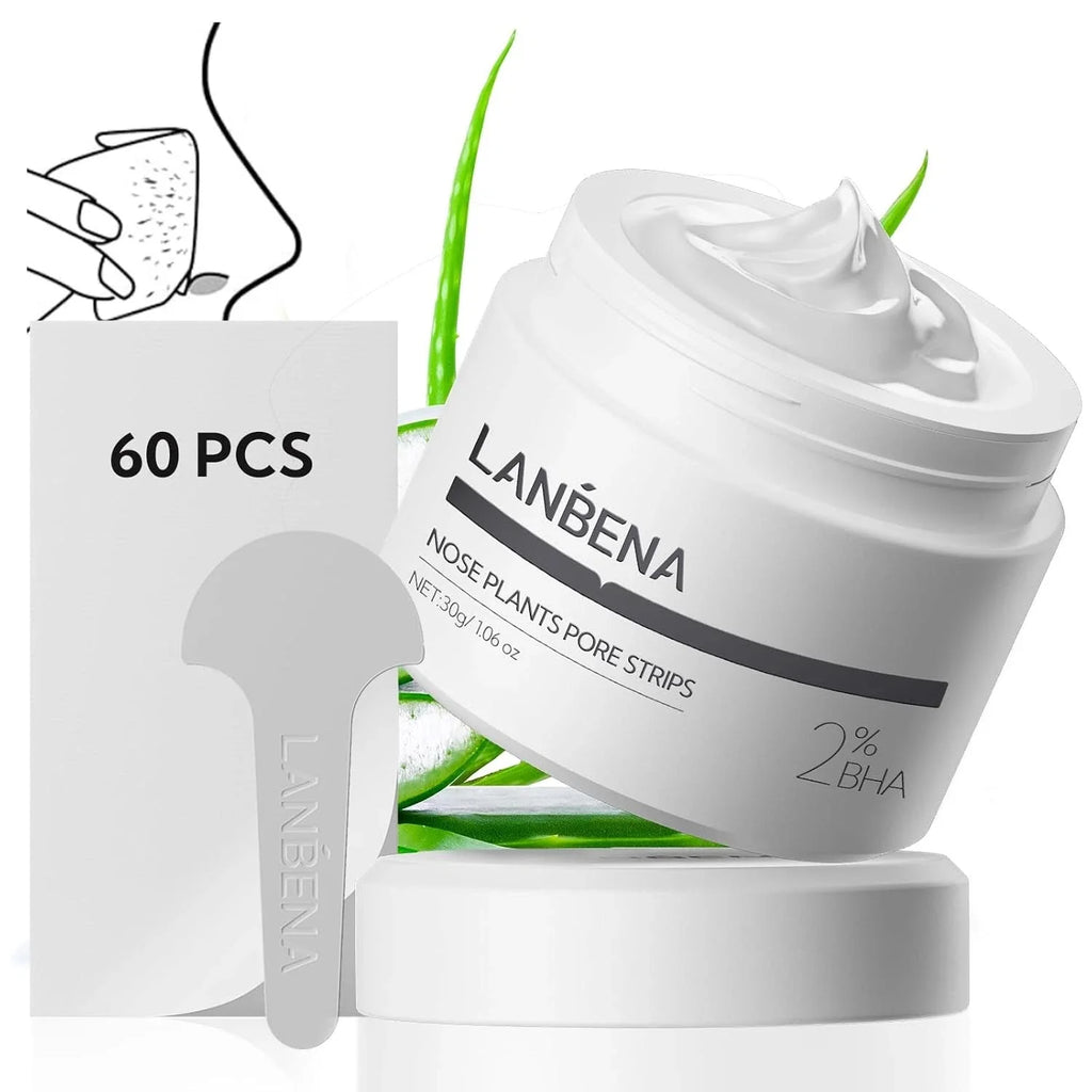 LANBENA 2.0 Blackhead Nose Plants Pore Strips(1.03 Oz), 60pcs Nose Strips for Bl