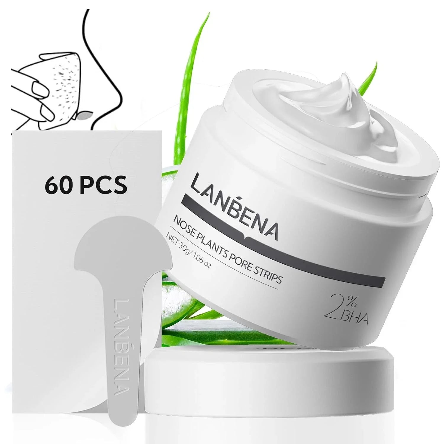 LANBENA 2.0 Blackhead Nose Plants Pore Strips(1.03 Oz), 60pcs Nose Strips for Bl