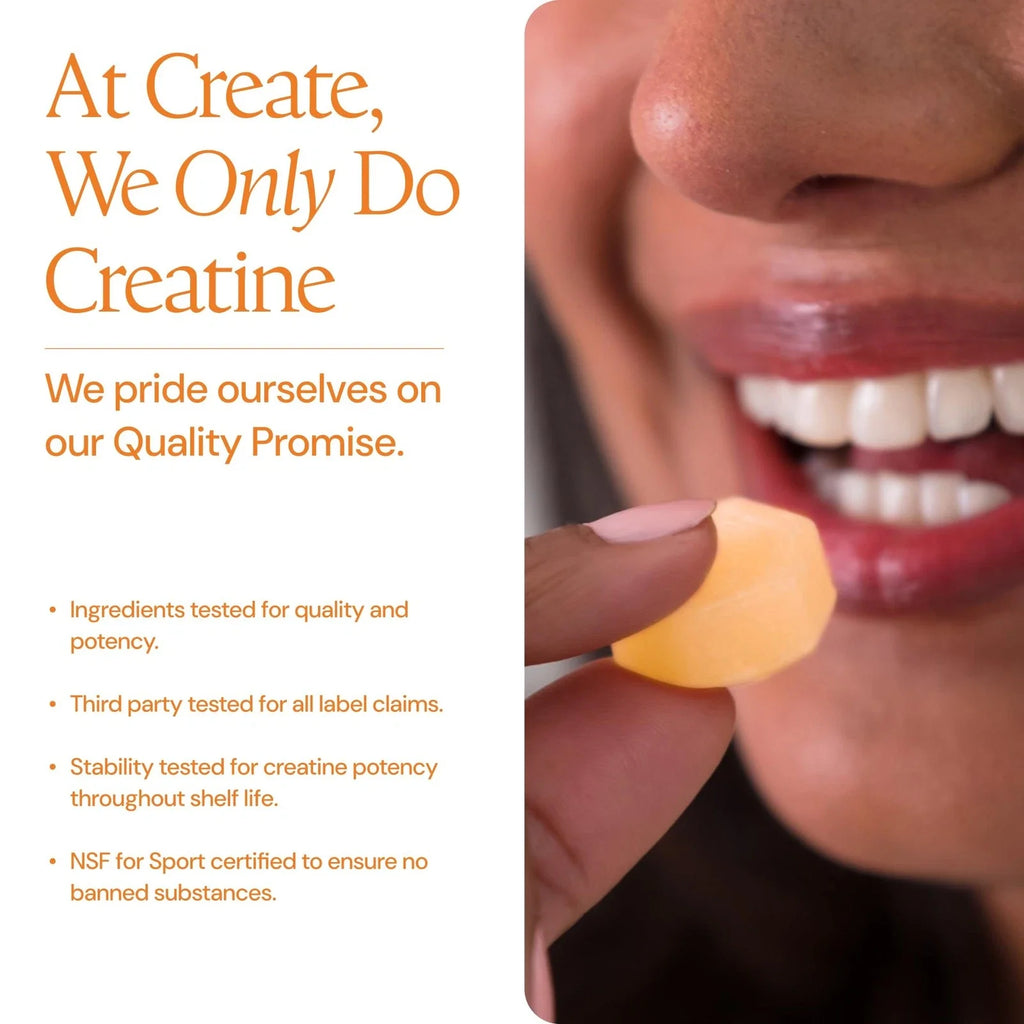 Create Creatine Monohydrate Gummies 1.5g Vegan Focus Strength 90ct Orange